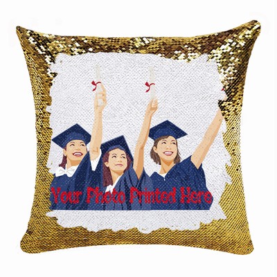 Custom Made Sequin Cushion Cover Photo Pillow Top Gift For Graduate